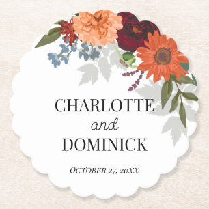  Burgundy Fall Garden Floral Wedding     Paper Coaster