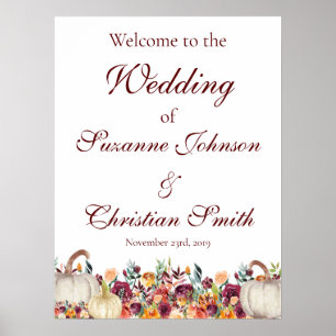 Burgundy Fall Gold Pumpkin Wedding Welcome Sign