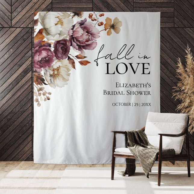 Burgundy Fall In Love Bridal Shower Backdrop Tapestry (Creator Uploaded)