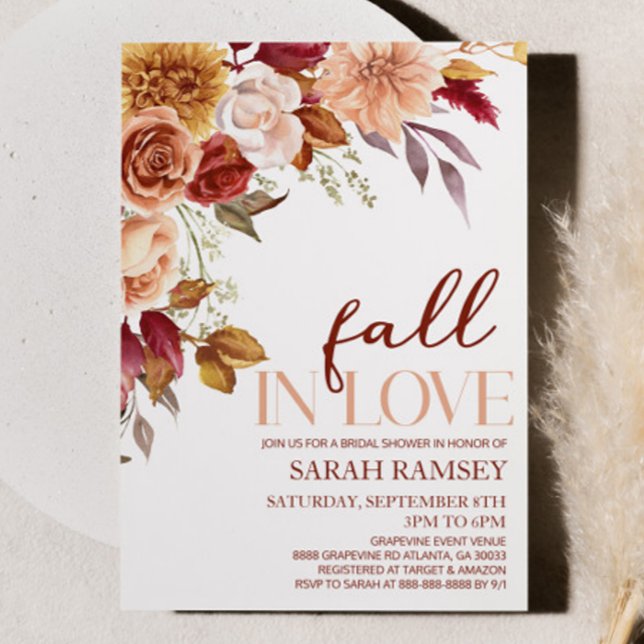 Burgundy Fall In Love Floral Flowers Bridal Shower Invitation (Creator Uploaded)