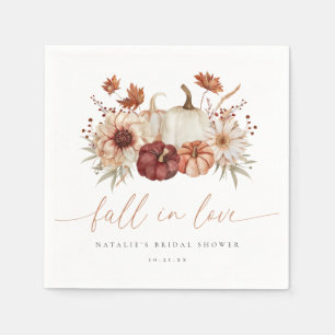 Burgundy Fall in Love Floral Pumpkin Bridal Shower Napkin
