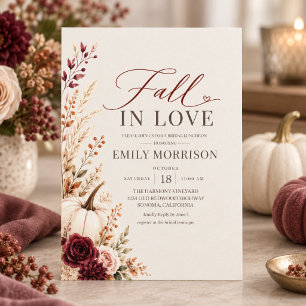 Burgundy Fall in Love Pumpkin Bridal Luncheon Invitation
