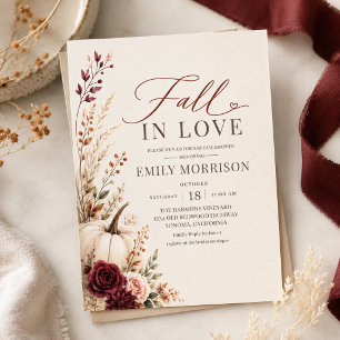 Burgundy Fall in Love Pumpkin Bridal Shower Invitation