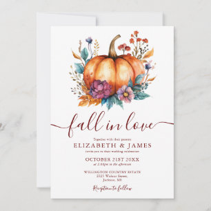 Burgundy Fall In Love Pumpkin QR Code Wedding Invitation