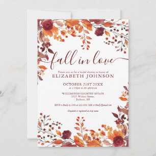 Burgundy Fall In Love QR Code Bridal Shower Invitation