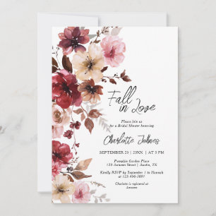 Burgundy Fall in Love Wine Rose Pink Bridal Shower Invitation
