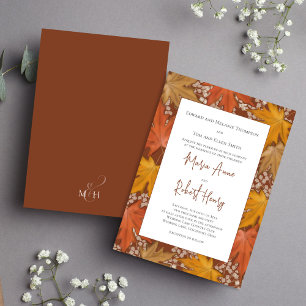 Burgundy Fall Leaves Watercolor Wedding Invitation