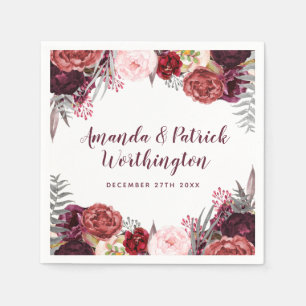 Burgundy Fall Marsala Blush Peony Wedding Napkins