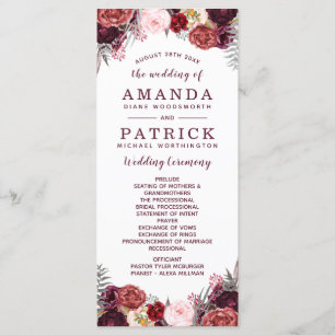 Burgundy Fall Marsala Blush Peony Wedding Programs Programme