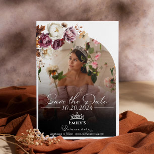 Burgundy Fall Quinceanera Photo Save The Date Invitation