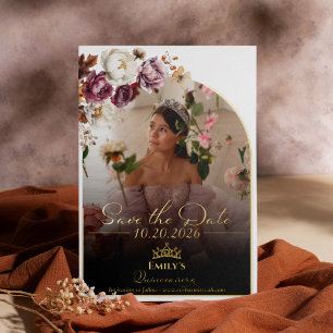 Burgundy Fall Quinceanera Photo Save The Date Real