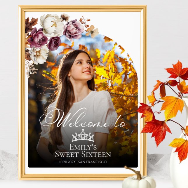Burgundy Fall Sweet 16 Photo Welcome Sign (Creator Uploaded)