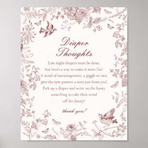 Burgundy Fall Toile De Jouy Diaper Thoughts Shower Poster