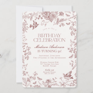 Burgundy Fall Toile De Jouy Floral Birthday Party Invitation
