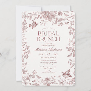 Burgundy Fall Toile De Jouy Floral Bridal Brunch Invitation