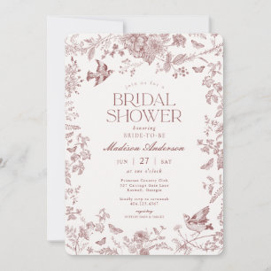 Burgundy Fall Toile De Jouy Floral Bridal Shower Invitation