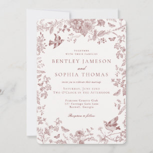 Burgundy Fall Toile De Jouy Vintage Floral Wedding Invitation