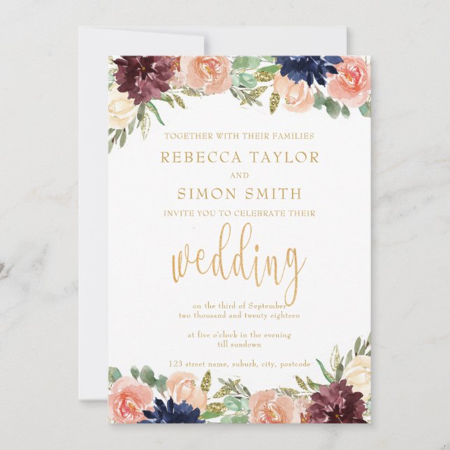 Burgundy Fall Wedding Invitation (Front)