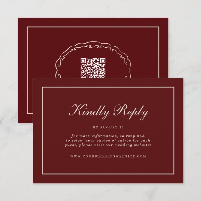 Burgundy Fall Wedding RSVP Online Enclosure Card (Front/Back)