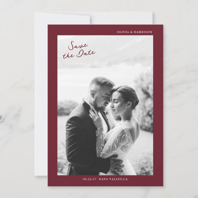 Burgundy Fall Wedding Save the Date Invitation (Front)