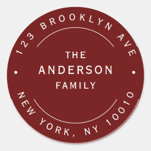 Burgundy Family Name Round Return Address Label