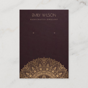 BURGUNDY FAUX GOLD ORNATE MANDALA EARRING DISPLAY BUSINESS CARD