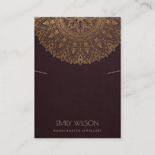 BURGUNDY FAUX GOLD ORNATE MANDALA NECKLACE DISPLAY BUSINESS CARD