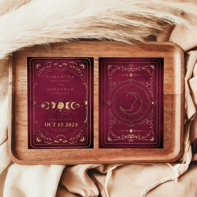 Burgundy & Faux Gold Tarot Celestial Save The Date (Creator Uploaded)