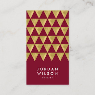 Burgundy Faux Gold Triangle Modern Vertical Business Card
