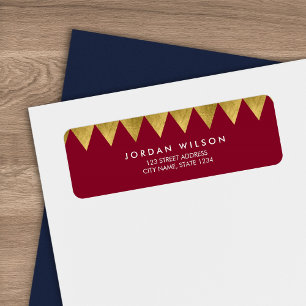 Burgundy Faux Gold Triangle Pattern Modern Address
