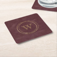 Burgundy Faux Leather Gold Circles Monogram