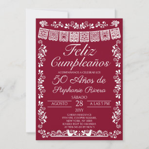 Burgundy Feliz Cumpleaños 50th Birthday Invitation
