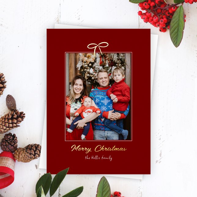 Burgundy Festive Foil Bow Christmas Holiday Photo  (Creator Uploaded)