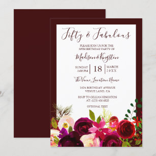 Burgundy Fifty and Fabulous Birthday Party Invite