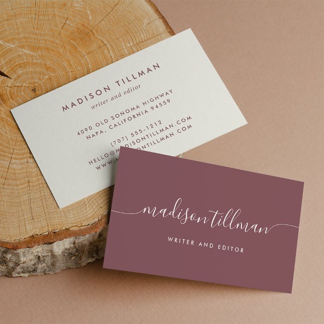 Burgundy Fig & Ivory Modern Calligraphy Script Business Card (Creator Uploaded)