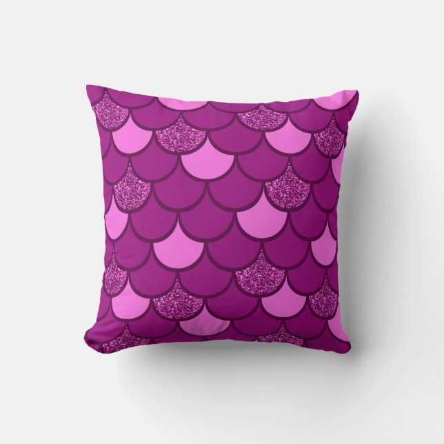 Burgundy fish scale pattern with glitter effect cushion (Front)
