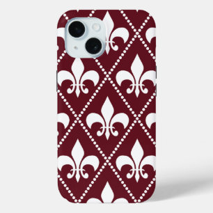 Burgundy Fleur de Lis iPhone 15 Case