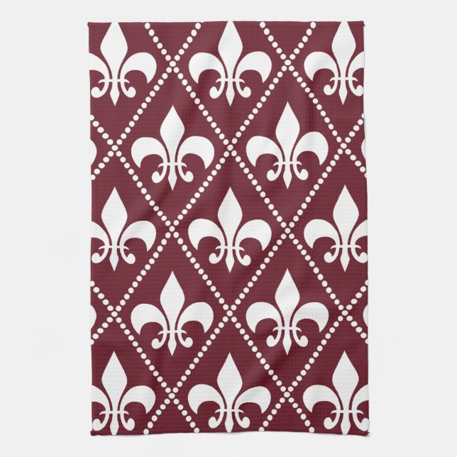 Burgundy Fleur de Lis Tea Towel (Vertical)