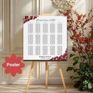 Burgundy Floral 15 Tables Wedding Seating Poster