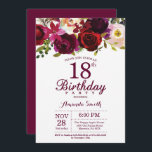 Burgundy Floral 18th Birthday Party Invitation<br><div class="desc">Burgundy Floral 18th Birthday Party Invitation for women. Burgundy Red Birthday Party Invite. Burgundy Watercolor Floral Flower. 13th 16th 18th 20th 21st 30th 40th 50th 60th 70th 80th 90th 100th, Any Ages. Printable Digital. For further customisation, please click the "Customise it" button and use our design tool to modify this...</div>