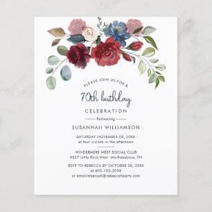 Burgundy Floral 70th Birthday Party Invitation