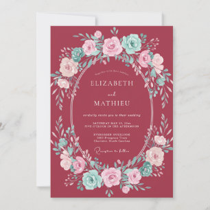 Burgundy Floral Accent Romance Wedding Invitation