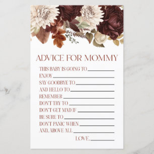 Burgundy Floral Advice Baby Shower Game Activity