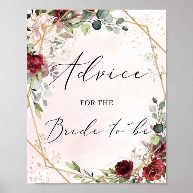 Burgundy floral advice for the bride to be sign (Front)