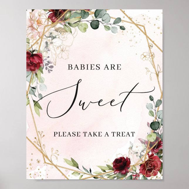 Burgundy floral and gold babies are sweet sign (Front)