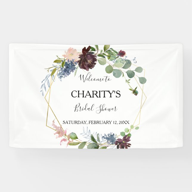 Burgundy Floral and Greenery Bridal Shower Banner (Horizontal)