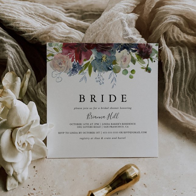 Burgundy Floral and Greenery Bride Bridal Shower Invitation (Creator Uploaded)