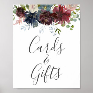 Burgundy Floral and Greenery Cards And Gifts Sign