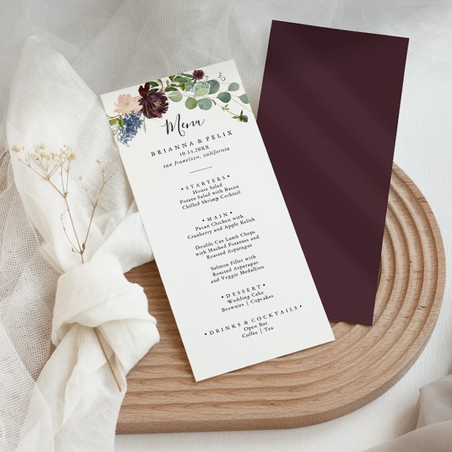Burgundy Floral and Greenery Dinner Menu (Creator Uploaded)