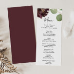 Burgundy Floral and Greenery Dinner Menu Card<br><div class="desc">Burgundy Floral and Greenery Dinner Menu Card This burgundy floral and greenery dinner menu card is perfect for a winter wedding. The elegant boho design features watercolor navy, blush pink and wine shade flowers with artistic penciled details. This menu can be used for a wedding reception, rehearsal dinner, bridal shower...</div>